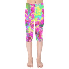 Psychedelic Succulent Sedum Turquoise And Yellow Kids  Capri Leggings 