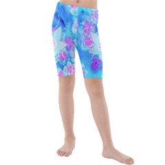 Blue And Hot Pink Succulent Underwater Sedum Kids  Mid Length Swim Shorts by myrubiogarden