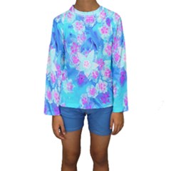 Blue And Hot Pink Succulent Underwater Sedum Kids  Long Sleeve Swimwear by myrubiogarden