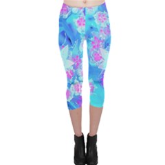 Blue And Hot Pink Succulent Underwater Sedum Capri Leggings  by myrubiogarden