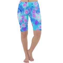 Blue And Hot Pink Succulent Underwater Sedum Cropped Leggings  by myrubiogarden