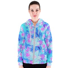 Blue And Hot Pink Succulent Underwater Sedum Women s Zipper Hoodie by myrubiogarden