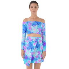 Blue And Hot Pink Succulent Underwater Sedum Off Shoulder Top With Skirt Set by myrubiogarden