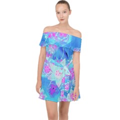 Blue And Hot Pink Succulent Underwater Sedum Off Shoulder Chiffon Dress by myrubiogarden