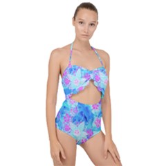 Blue And Hot Pink Succulent Underwater Sedum Scallop Top Cut Out Swimsuit