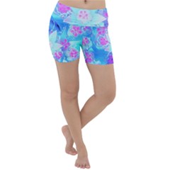 Blue And Hot Pink Succulent Underwater Sedum Lightweight Velour Yoga Shorts by myrubiogarden