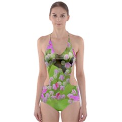 Hot Pink Succulent Sedum With Fleshy Green Leaves Cut-out One Piece Swimsuit by myrubiogarden