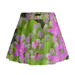 Hot Pink Succulent Sedum With Fleshy Green Leaves Mini Flare Skirt by myrubiogarden