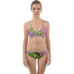 Hot Pink Succulent Sedum With Fleshy Green Leaves Wrap Around Bikini Set