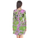 Hot Pink Succulent Sedum With Fleshy Green Leaves Long Sleeve V-neck Flare Dress View2