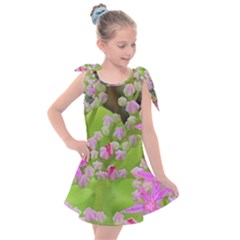 Hot Pink Succulent Sedum With Fleshy Green Leaves Kids  Tie Up Tunic Dress by myrubiogarden