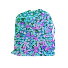 Blue And Hot Pink Succulent Sedum Flowers Detail Drawstring Pouch (xl) by myrubiogarden