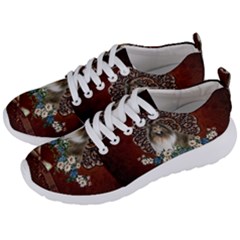 Cute Collie With Flowers On Vintage Background Men s Lightweight Sports Shoes by FantasyWorld7