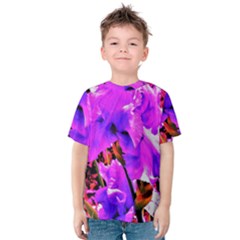 Abstract Ultra Violet Purple Iris On Red And Pink Kids  Cotton Tee