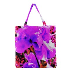 Abstract Ultra Violet Purple Iris On Red And Pink Grocery Tote Bag