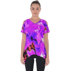 Abstract Ultra Violet Purple Iris On Red And Pink Cut Out Side Drop Tee by myrubiogarden