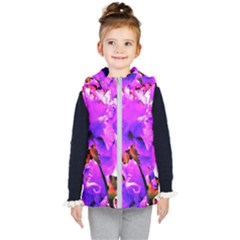 Abstract Ultra Violet Purple Iris On Red And Pink Kid s Hooded Puffer Vest by myrubiogarden