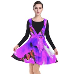 Abstract Ultra Violet Purple Iris On Red And Pink Plunge Pinafore Dress by myrubiogarden