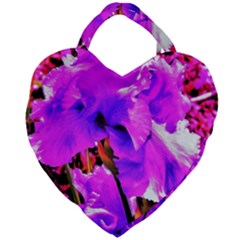 Abstract Ultra Violet Purple Iris On Red And Pink Giant Heart Shaped Tote