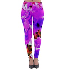 Abstract Ultra Violet Purple Iris On Red And Pink Lightweight Velour Leggings by myrubiogarden