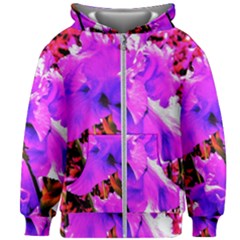 Abstract Ultra Violet Purple Iris On Red And Pink Kids Zipper Hoodie Without Drawstring by myrubiogarden