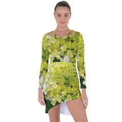 Elegant Chartreuse Green Limelight Hydrangea Macro Asymmetric Cut-out Shift Dress by myrubiogarden