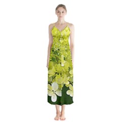 Elegant Chartreuse Green Limelight Hydrangea Macro Button Up Chiffon Maxi Dress by myrubiogarden