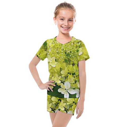 Elegant Chartreuse Green Limelight Hydrangea Macro Kids  Mesh Tee And Shorts Set by myrubiogarden