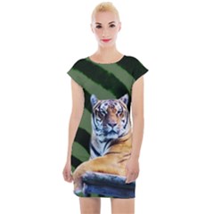 Tiger Animal Print  Cap Sleeve Bodycon Dress