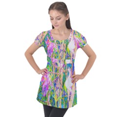 Abstract Oriental Lilies In My Rubio Garden Puff Sleeve Tunic Top by myrubiogarden