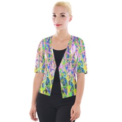 Abstract Oriental Lilies In My Rubio Garden Cropped Button Cardigan