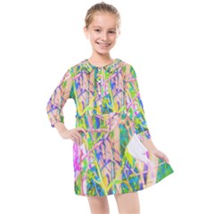 Abstract Oriental Lilies In My Rubio Garden Kids  Quarter Sleeve Shirt Dress by myrubiogarden