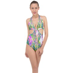 Abstract Oriental Lilies In My Rubio Garden Halter Front Plunge Swimsuit by myrubiogarden