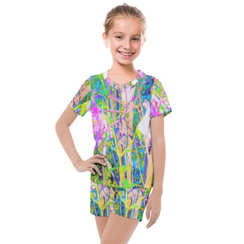 Abstract Oriental Lilies In My Rubio Garden Kids  Mesh Tee And Shorts Set by myrubiogarden