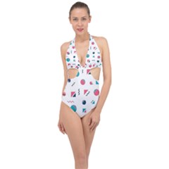 Round Triangle Geometric Pattern Halter Front Plunge Swimsuit