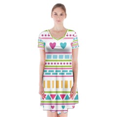 Geometry Line Shape Pattern Short Sleeve V-neck Flare Dress