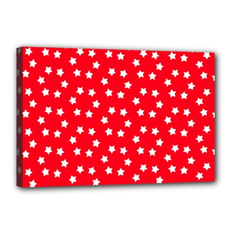 Christmas Pattern White Stars Red Canvas 18  X 12  (stretched) by Mariart