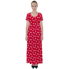 Christmas Pattern White Stars Red High Waist Short Sleeve Maxi Dress