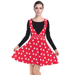 Christmas Pattern White Stars Red Plunge Pinafore Dress