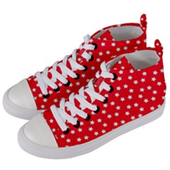 Christmas Pattern White Stars Red Women s Mid-top Canvas Sneakers by Mariart