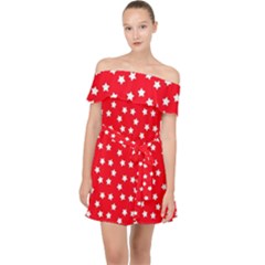 Christmas Pattern White Stars Red Off Shoulder Chiffon Dress by Mariart