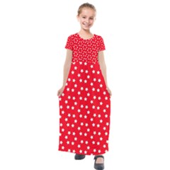 Christmas Pattern White Stars Red Kids  Short Sleeve Maxi Dress by Mariart