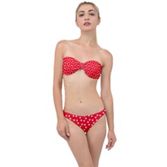 Christmas Pattern White Stars Red Classic Bandeau Bikini Set by Mariart