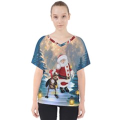 Merry Christmas, Santa Claus With Funny Cockroach In The Night V-neck Dolman Drape Top by FantasyWorld7