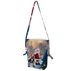 Merry Christmas, Santa Claus With Funny Cockroach In The Night Folding Shoulder Bag by FantasyWorld7