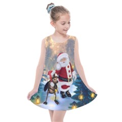Merry Christmas, Santa Claus With Funny Cockroach In The Night Kids  Summer Dress by FantasyWorld7