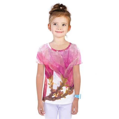 Wild Magnolia Flower, Watercolor Art Kids  One Piece Tee by picsaspassion