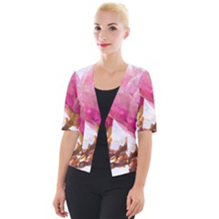 Wild Magnolia Flower, Watercolor Art Cropped Button Cardigan by picsaspassion