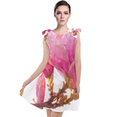 Wild Magnolia Flower, Watercolor Art Tie Up Tunic Dress by picsaspassion