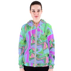 Retro Pink And Light Blue Liquid Art On Hydrangea Garden Women s Zipper Hoodie by myrubiogarden